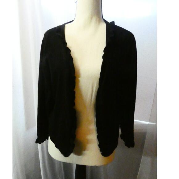 Allie & Rob Large Women's Open Cardigan Short  Black Ruffle Edges - Picture 1 of 5